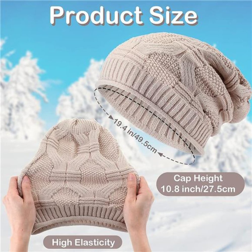 4 Pieces Knit Slouchy Beanie Hat Oversized Soft Warm Winter Beanie Hat Unisex - Picture 2 of 7
